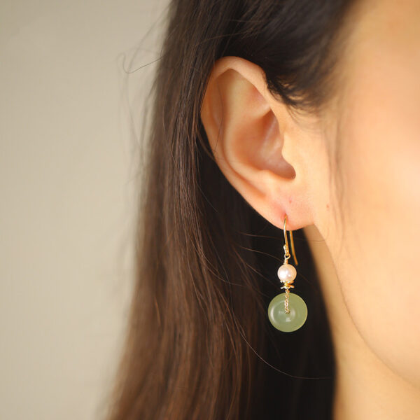 Serenity Nephrite Jade Disc Drop Earrings