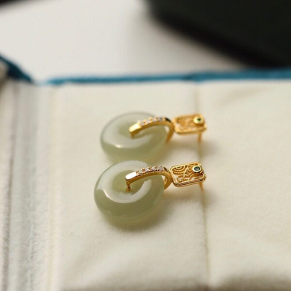 The Peace Keeper: Pale Green Hetian Jade Peace Disc Dangle Earrings