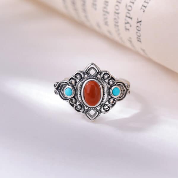 Lucky Nanhong Agate 925 Sterling Silver Ring