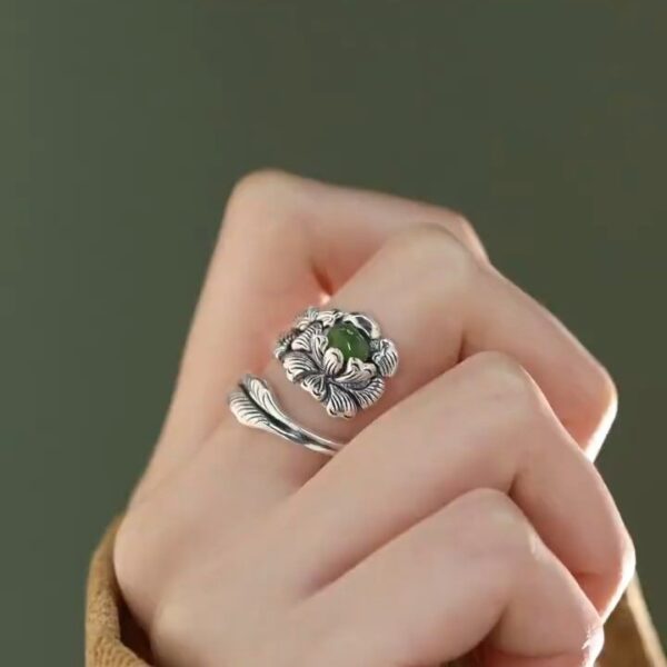 主图-2 The Prosperity Peony: Hetian Jade S925 Silver Adjustable Ring