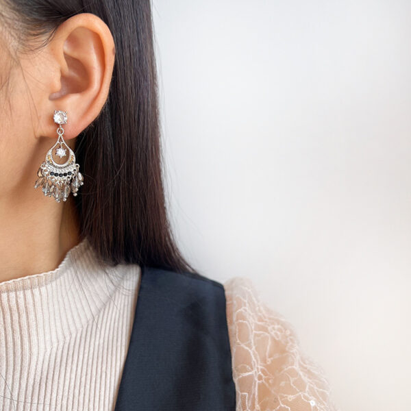 主图-3 The Calm Boho: Grey Crystal Tassel Earrings