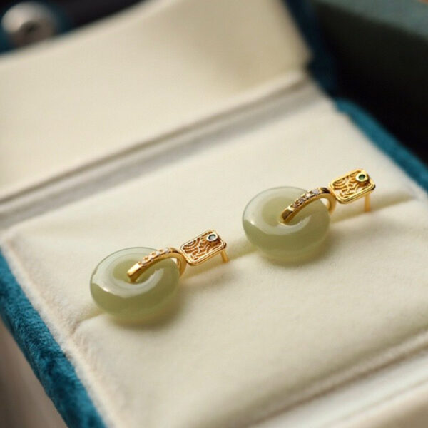 The Peace Keeper: Pale Green Hetian Jade Peace Disc Dangle Earrings