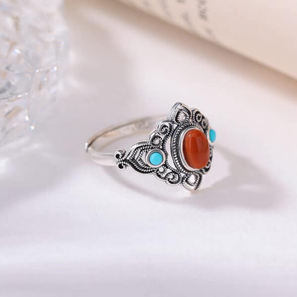 Lucky Nanhong Agate 925 Sterling Silver Ring