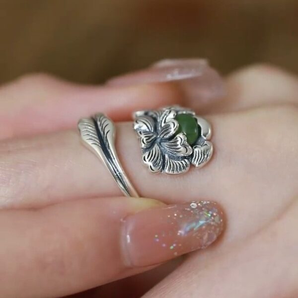 主图-3 The Prosperity Peony: Hetian Jade S925 Silver Adjustable Ring