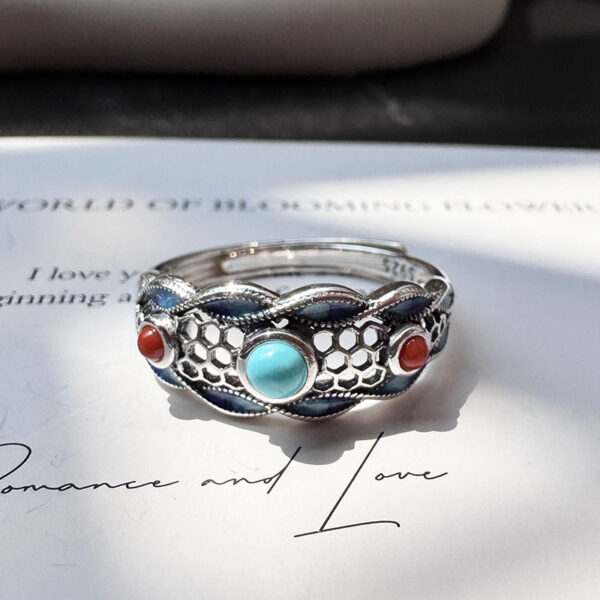 The Azure Fortune: S925 Silver Turquoise Nanhong Agate Ring