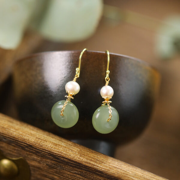 Serenity Nephrite Jade Disc Drop Earrings