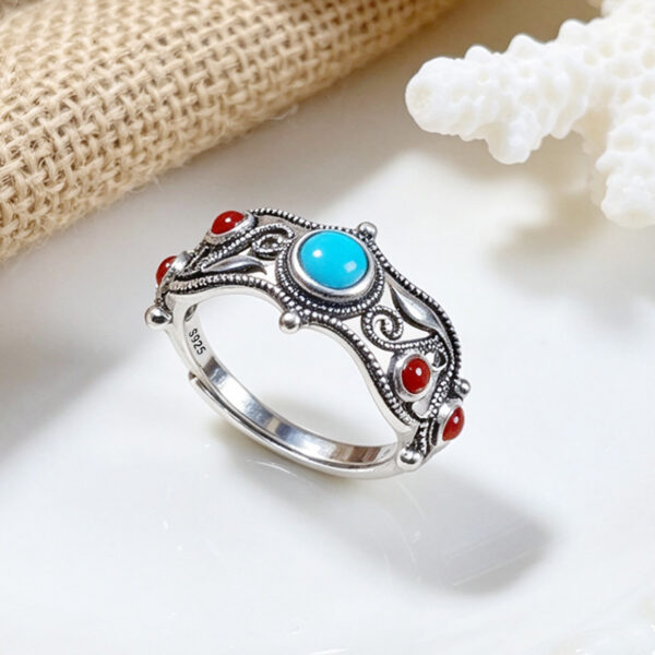 The Azure Fortune: S925 Silver Turquoise Nanhong Agate Ring