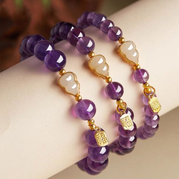 Symbols of Prosperity & Serenity: Amethyst & Hetian Jade Gourd Bracelet