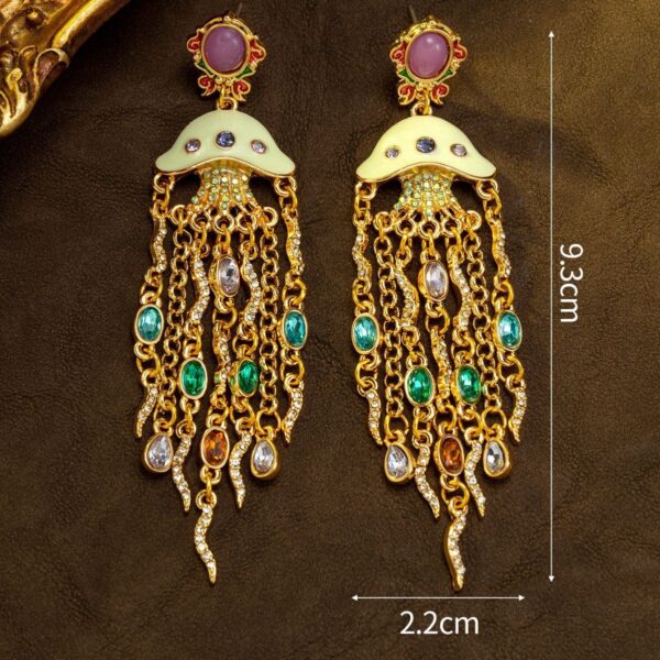 The Ocean Glow: Palace Enamel Jellyfish Gem Tassel Earrings