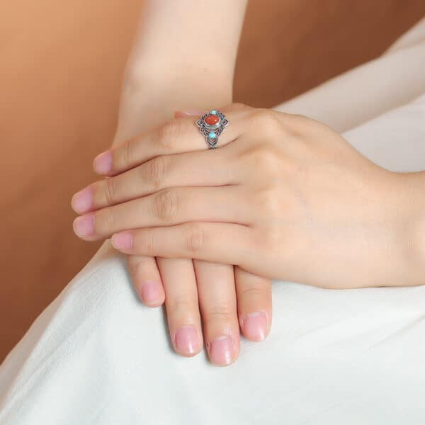 Lucky Nanhong Agate 925 Sterling Silver Ring