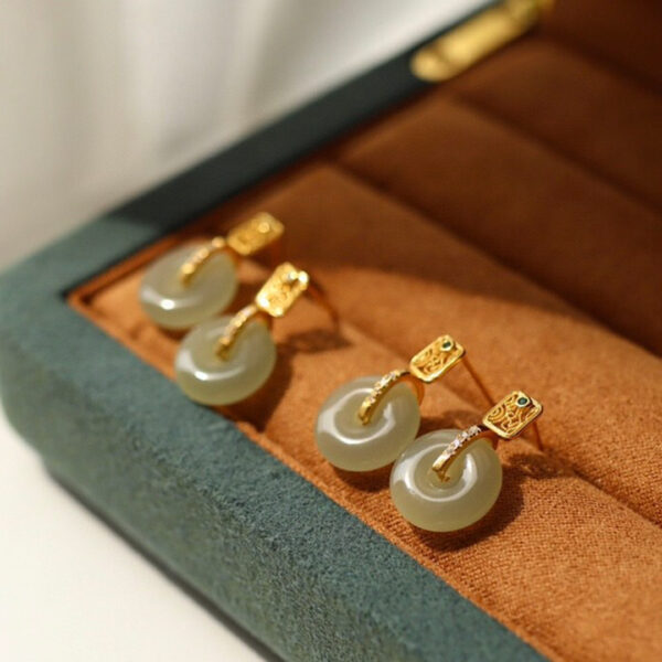 The Peace Keeper: Pale Green Hetian Jade Peace Disc Dangle Earrings