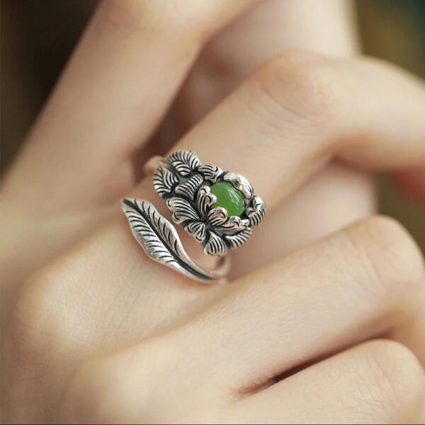 主图-4 The Prosperity Peony: Hetian Jade S925 Silver Adjustable Ring