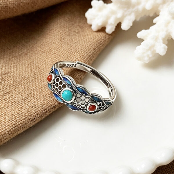 The Azure Fortune: S925 Silver Turquoise Nanhong Agate Ring