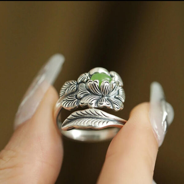 主图-5 The Prosperity Peony: Hetian Jade S925 Silver Adjustable Ring