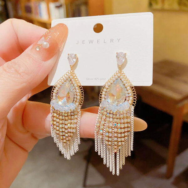 Symbol of Glamour & Grace: Teardrop Crystal Tassel Earrings S925 Post