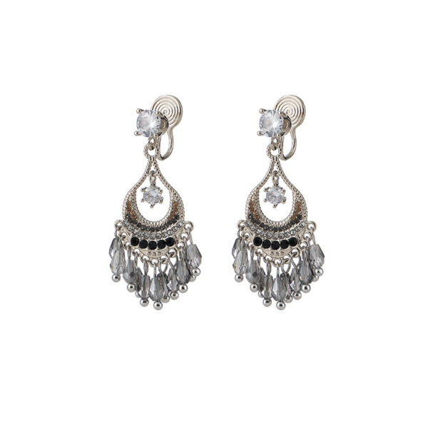 主图-5 The Calm Boho: Grey Crystal Tassel Earrings