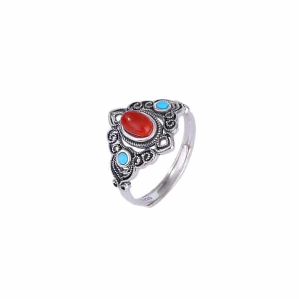 Lucky Nanhong Agate 925 Sterling Silver Ring