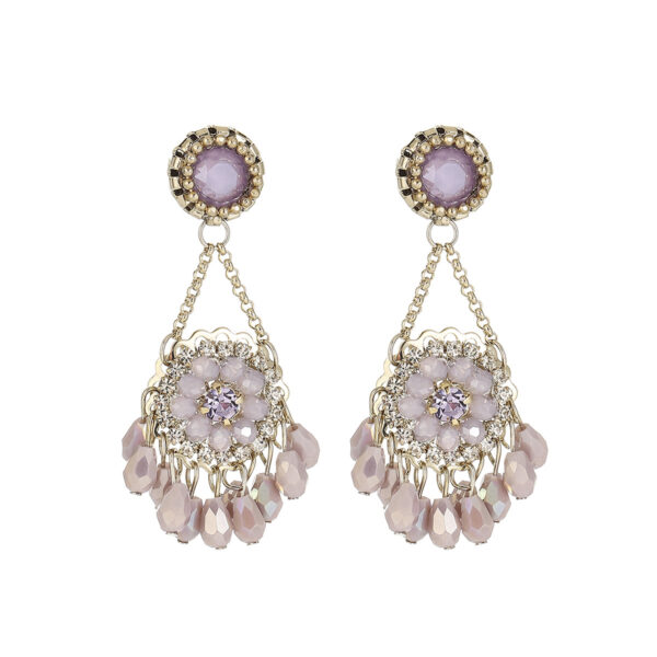 Bohemian Oriental Fan Crystal Tassel Dangle Earrings