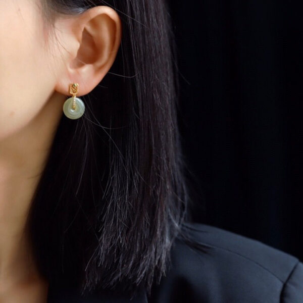 The Peace Keeper: Pale Green Hetian Jade Peace Disc Dangle Earrings