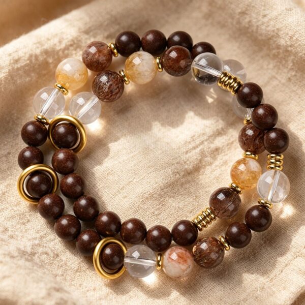 Forest Grounding: Incense Wood & Rutilated Quartz Double Wrap Bracelet