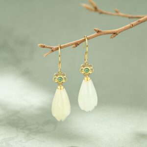 Symbol of Purity & Grace: Yulan Hetian White Jade S925 Silver Drop Earrings