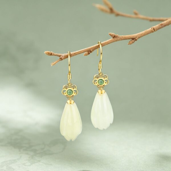 Symbol of Purity & Grace: Yulan Hetian White Jade S925 Silver Drop Earrings