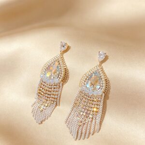 Symbol of Glamour & Grace: Teardrop Crystal Tassel Earrings S925 Post