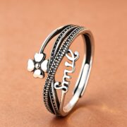 Symbol of Joy: Vintage S925 Four-Leaf Clover Adjustable Ring