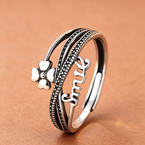 主图1 Symbol of Joy: Vintage S925 Four-Leaf Clover Adjustable Ring