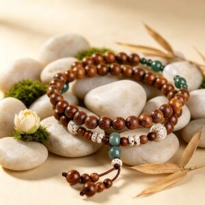 The Calm Companion: Golden Sandalwood Double Wrap Bracelet