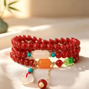 The Joyful Abundance: Premium Red Agate & Hetian Jade Double Wrap Bracelet