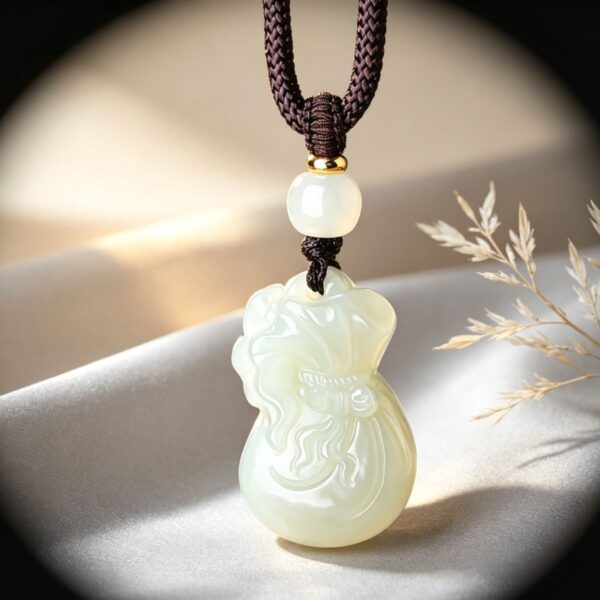 Symbols of Prosperity: Natural Hetian Nephrite Jade Pouch Pendant