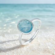 The Calm Tide: Natural Aquamarine S925 Sterling Silver Adjustable Ring