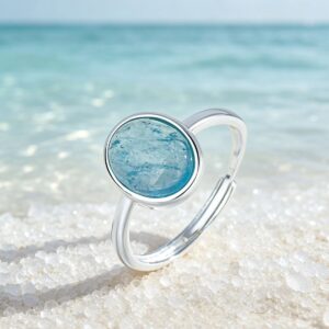 主图1 The Calm Tide: Natural Aquamarine S925 Sterling Silver Adjustable Ring