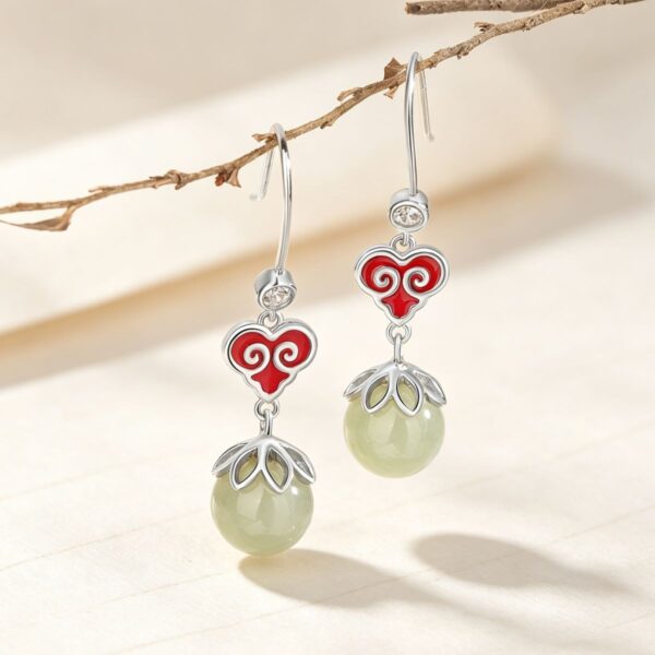 The Serenity Bloom: Auspicious Cloud Hetian Jade Drop Earrings S925 Sterling Silver