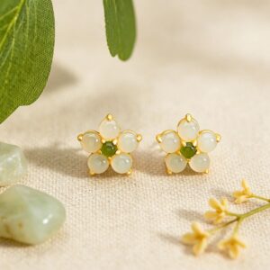Peach Blossom Fortune: Natural Hetian Jade Stud Earrings