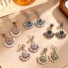 Bohemian Oriental Fan Crystal Tassel Dangle Earrings