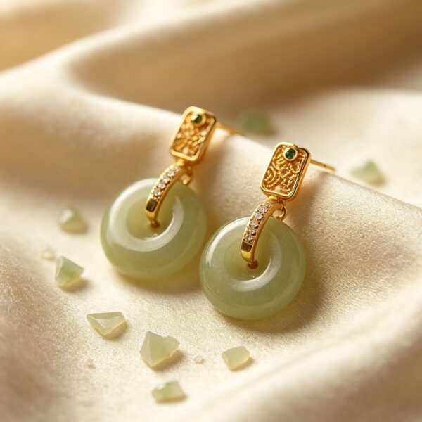 The Peace Keeper: Pale Green Hetian Jade Peace Disc Dangle Earrings
