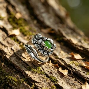 The Prosperity Peony: Hetian Jade S925 Silver Adjustable Ring