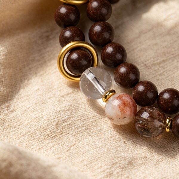 Forest Grounding: Incense Wood & Rutilated Quartz Double Wrap Bracelet