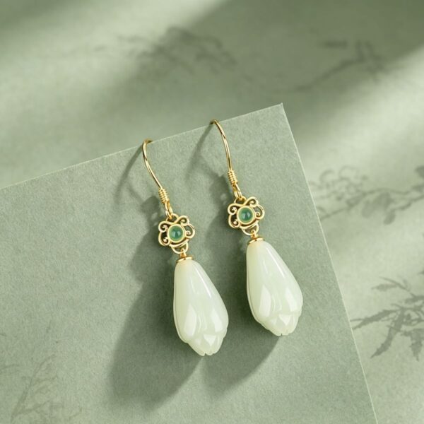 Symbol of Purity & Grace: Yulan Hetian White Jade S925 Silver Drop Earrings