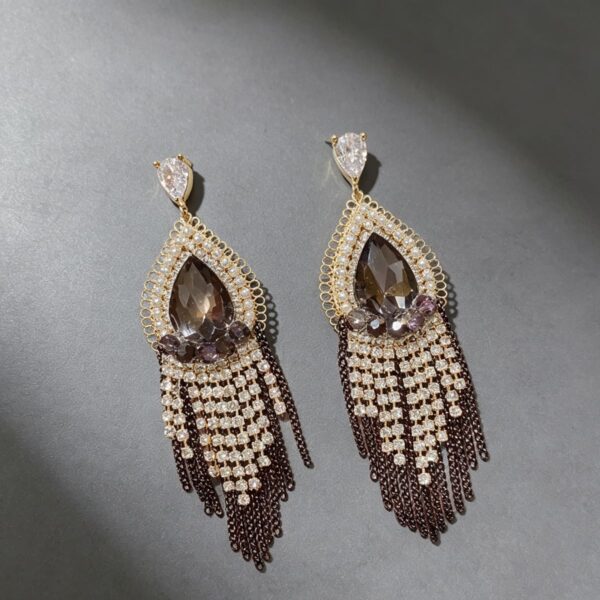 Symbol of Glamour & Grace: Teardrop Crystal Tassel Earrings S925 Post