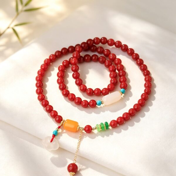 主图2 The Joyful Abundance: Premium Red Agate & Hetian Jade Double Wrap Bracelet