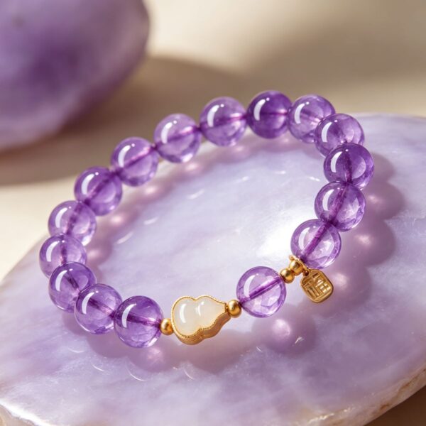 Symbols of Prosperity & Serenity: Amethyst & Hetian Jade Gourd Bracelet