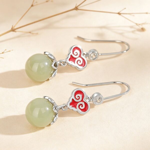 The Serenity Bloom: Auspicious Cloud Hetian Jade Drop Earrings S925 Sterling Silver