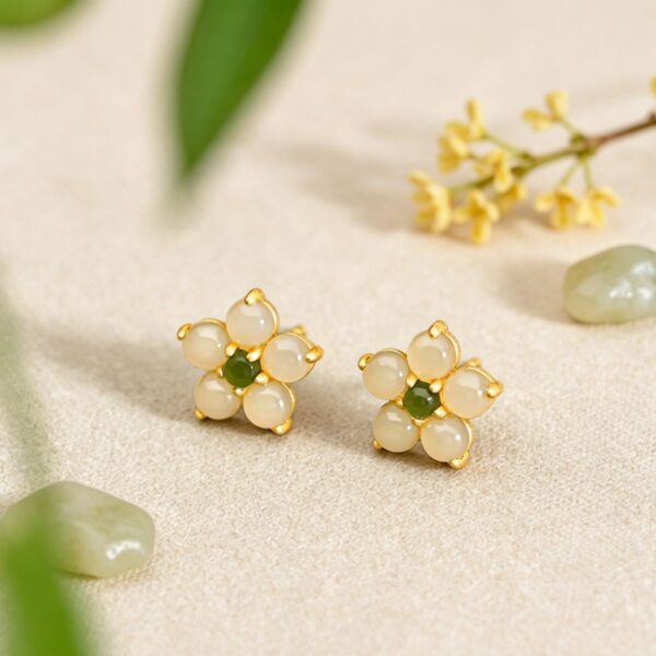Peach Blossom Fortune: Natural Hetian Jade Stud Earrings