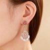 Bohemian Oriental Fan Crystal Tassel Dangle Earrings