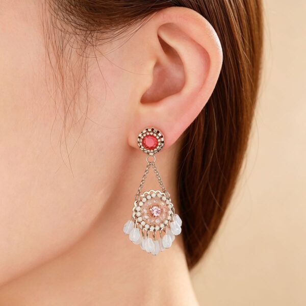 Bohemian Oriental Fan Crystal Tassel Dangle Earrings