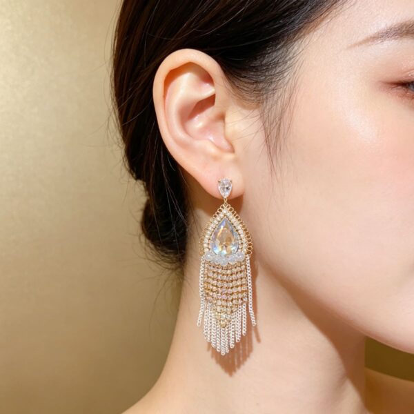 Symbol of Glamour & Grace: Teardrop Crystal Tassel Earrings S925 Post