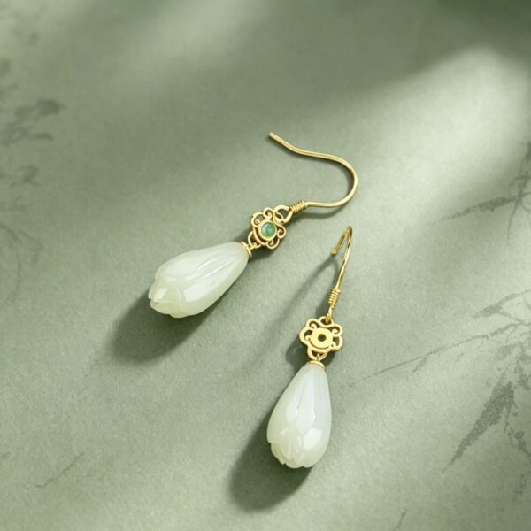 Symbol of Purity & Grace: Yulan Hetian White Jade S925 Silver Drop Earrings
